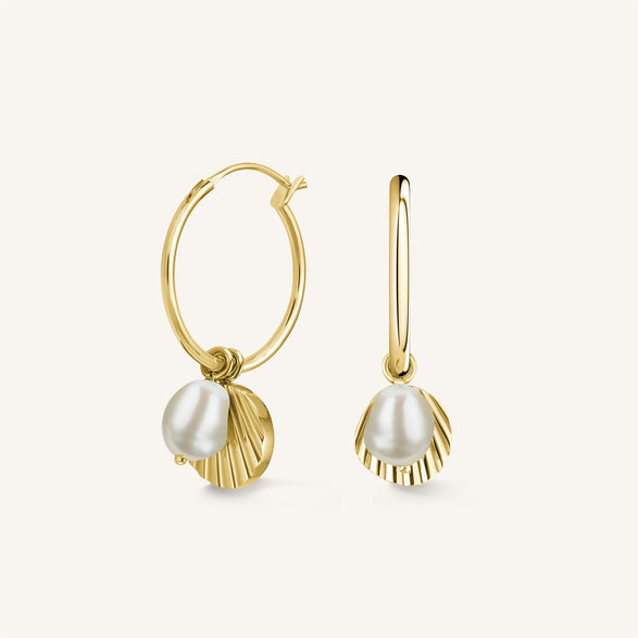 rosefield Shell and pearl hoops Goudkleurig