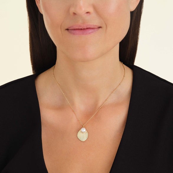 Rosefield Shell And Pearl Necklace Goudkleurig