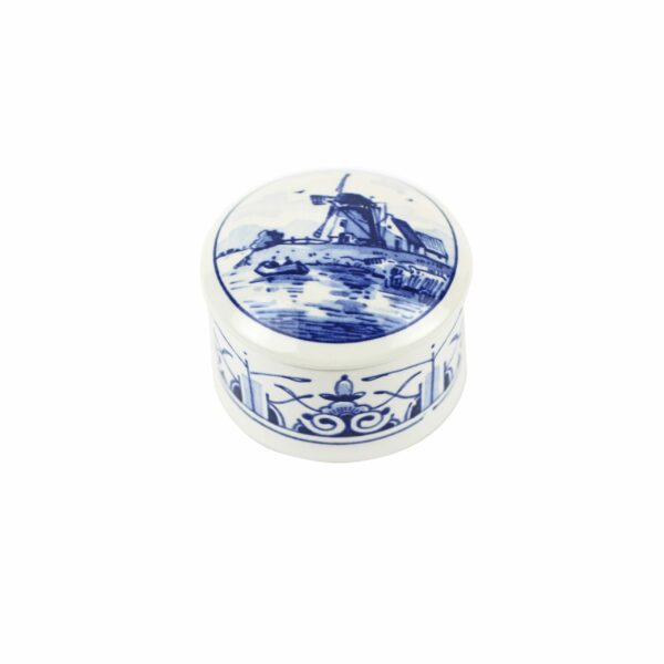 royal delft Doosje rond met molen