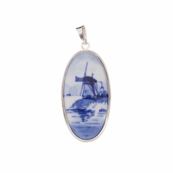 royal delft Medaillon molen in zilveren rand
