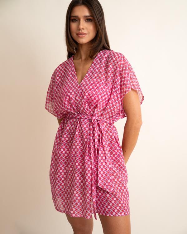sam friday Kaftan Dress Pink Ikat