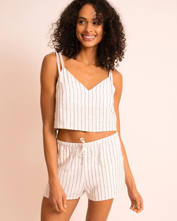 Sam Friday Stripe Linen Shorts Pearl