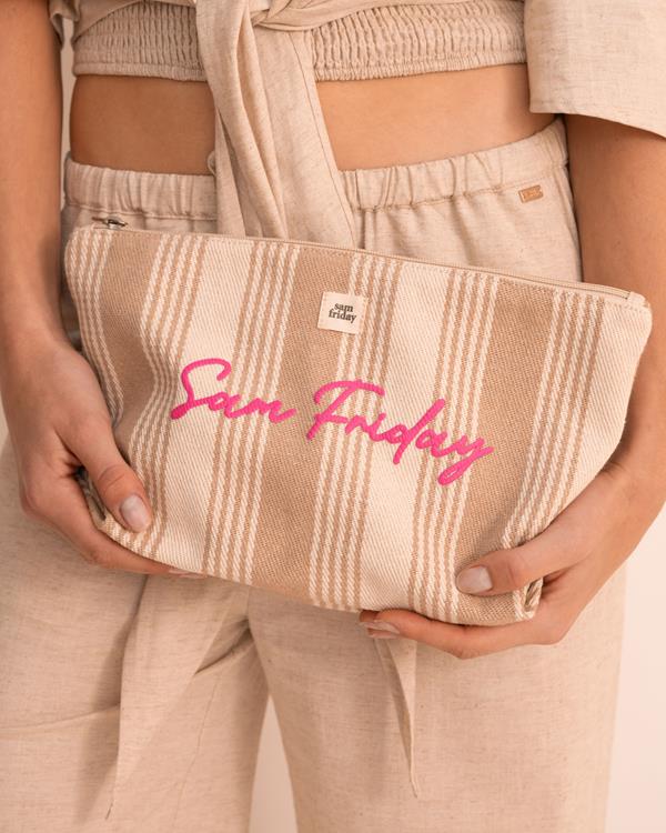 sam friday Woven Beach Clutch Sand