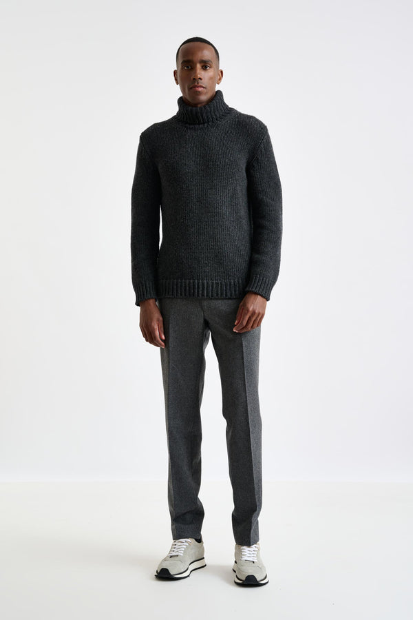 Scabal Anthracite Melange Chunky Wool & Cashmere Blend Banbury Rollneck Sweater