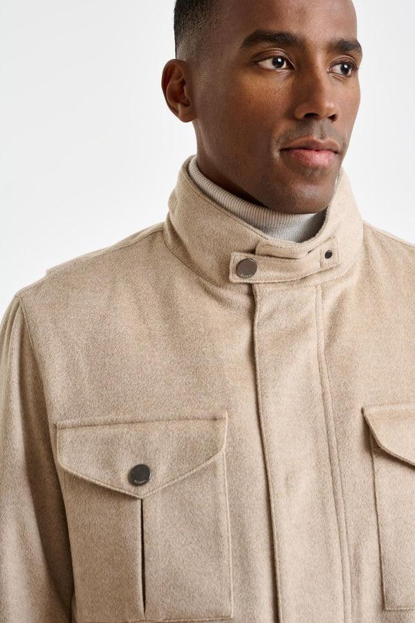 Scabal Beige 100% Cashmere Dartmoor Field Jacket Zeus