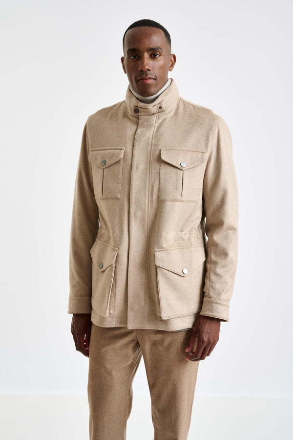 scabal Beige 100% Cashmere Dartmoor Field Jacket Zeus
