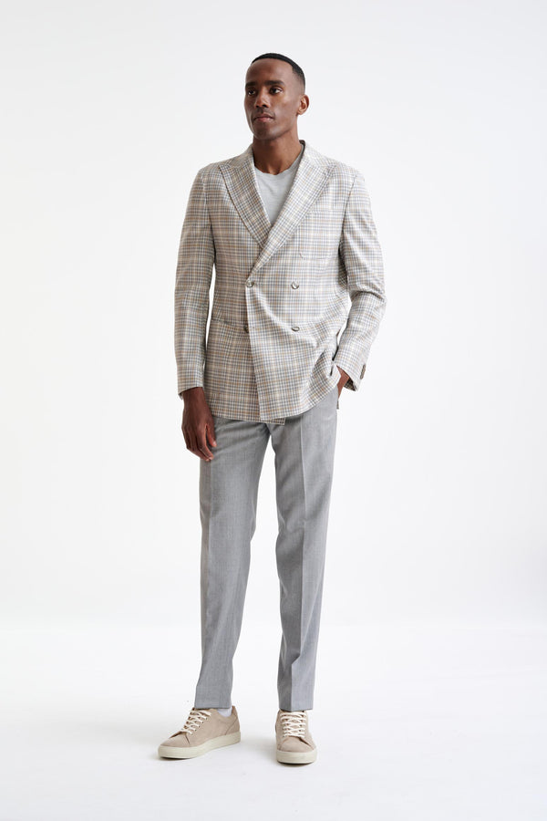 Scabal Beige Check Super 130's Wool Kenton Jacket Mosaic