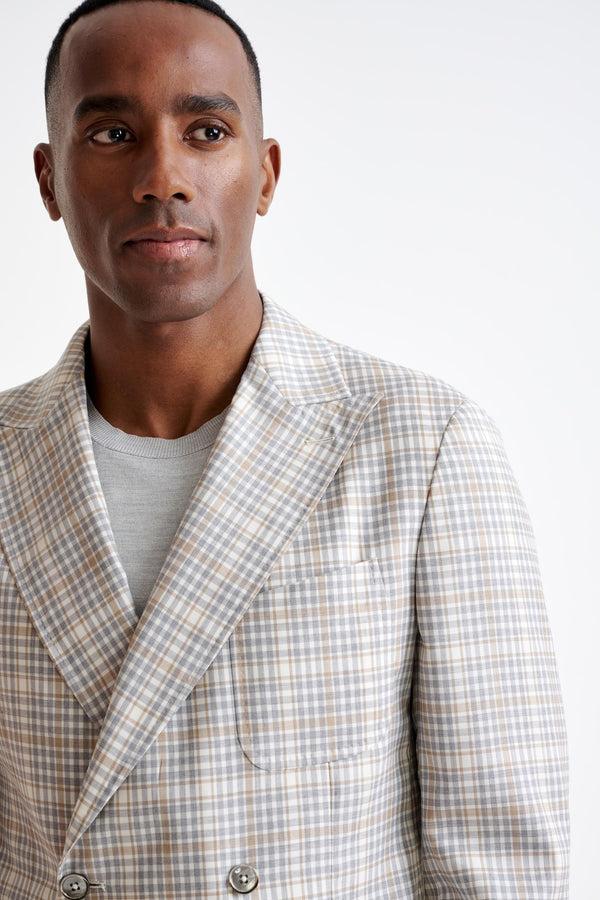 Scabal Beige Check Super 130's Wool Kenton Jacket Mosaic