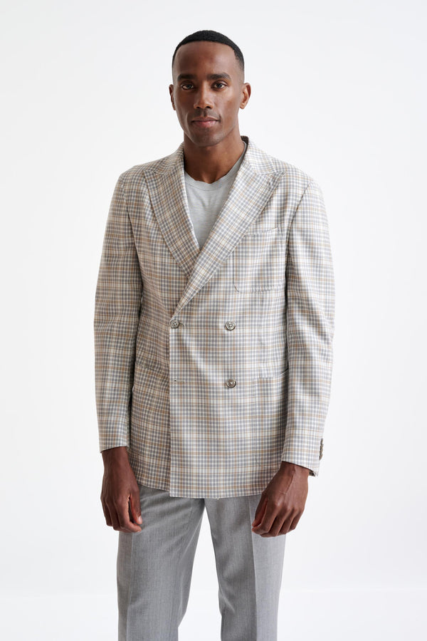 scabal Beige Check Super 130's Wool Kenton Jacket Mosaic