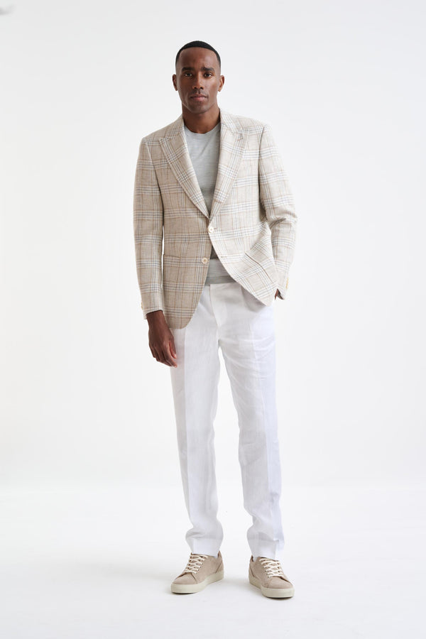 Scabal Beige Grey Cream Cotton & Linen Soho Jacket Amalfi Trend