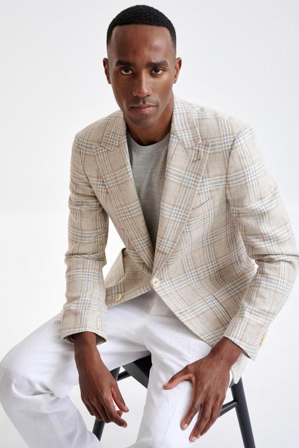 Scabal Beige Grey Cream Cotton & Linen Soho Jacket Amalfi Trend