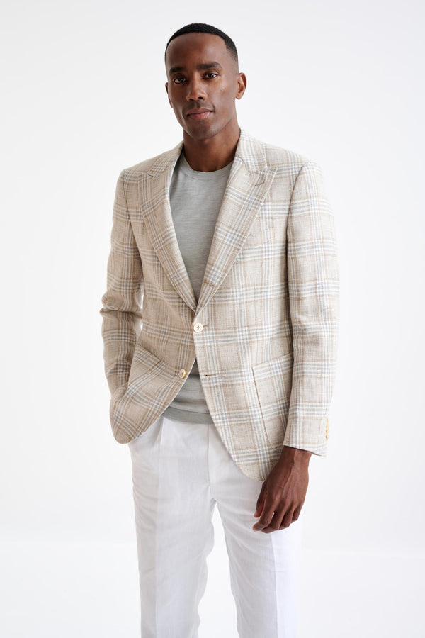 scabal Beige Grey Cream Cotton & Linen Soho Jacket Amalfi Trend