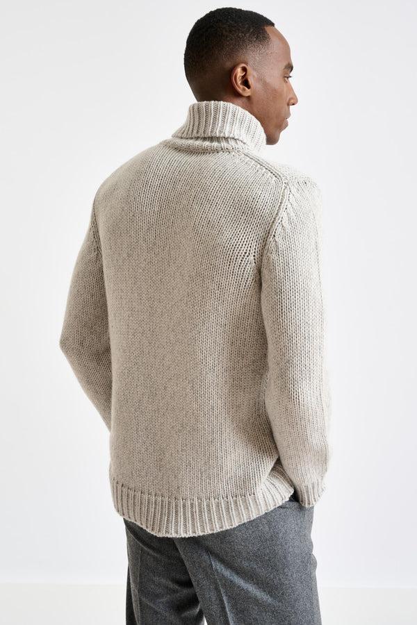 Scabal Beige Melange Chunky Wool & Cashmere Mouline Banbury Rollneck Sweater