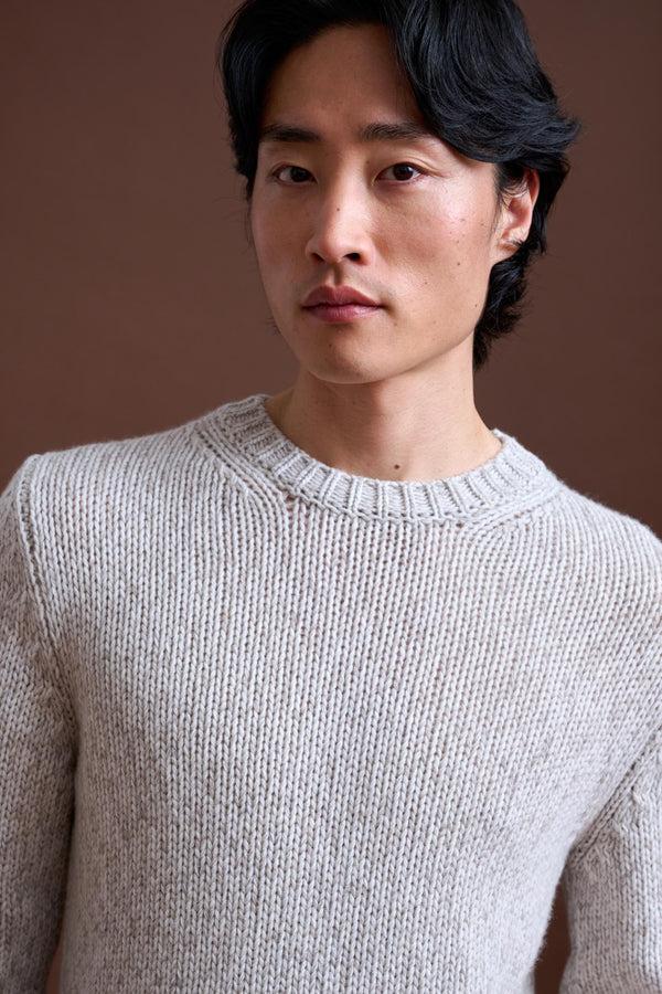 Scabal Beige Melange Wool & Cashmere Mouline Totnes Crewneck Knit