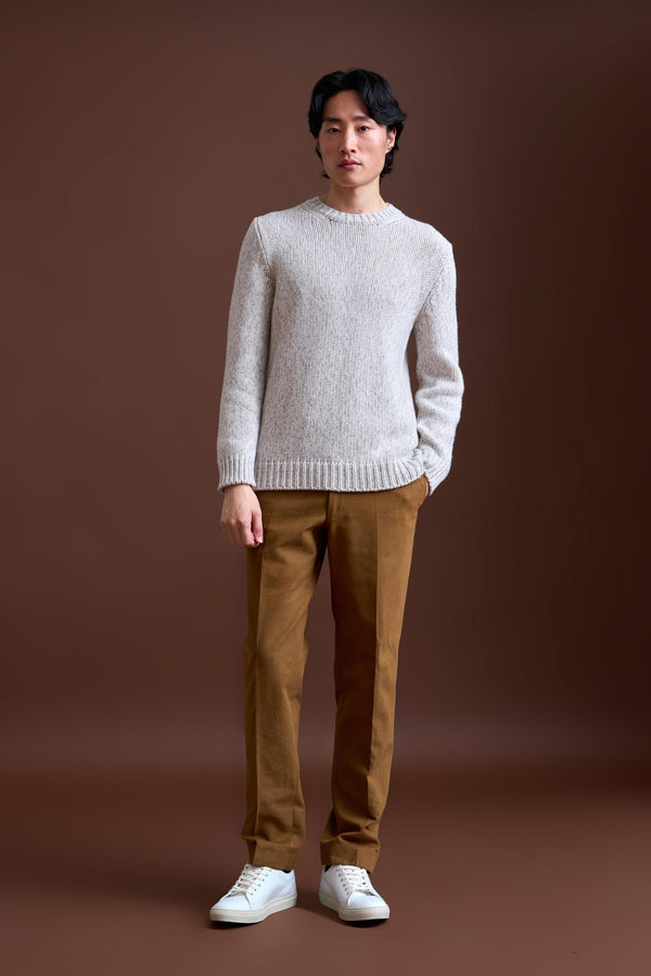scabal Beige Melange Wool & Cashmere Mouline Totnes Crewneck Knit