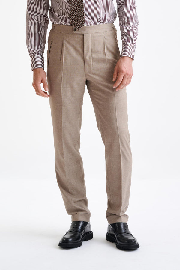 scabal Beige Super 130's Wool Farley Trousers Crossover