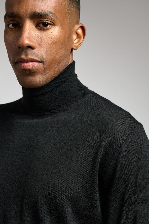 Scabal Black Cashmere & Silk Blend Telford Turtleneck Sweater