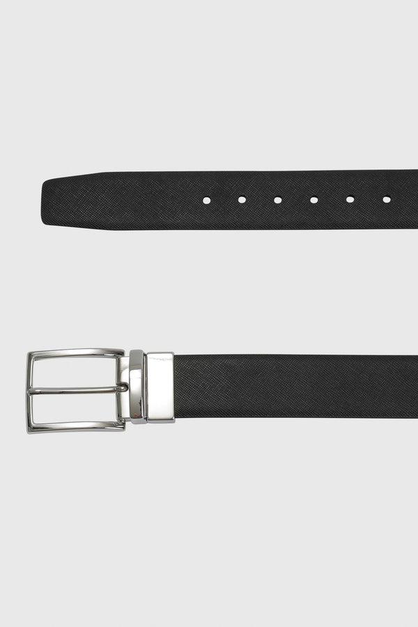 scabal Black Sidmouth Calfskin Saffiano Reversible Belt