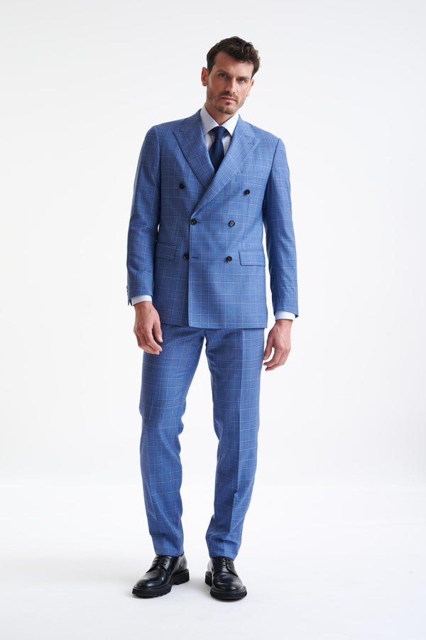 Scabal Blue Check Super 130's Wool Soho Jacket Mosaic