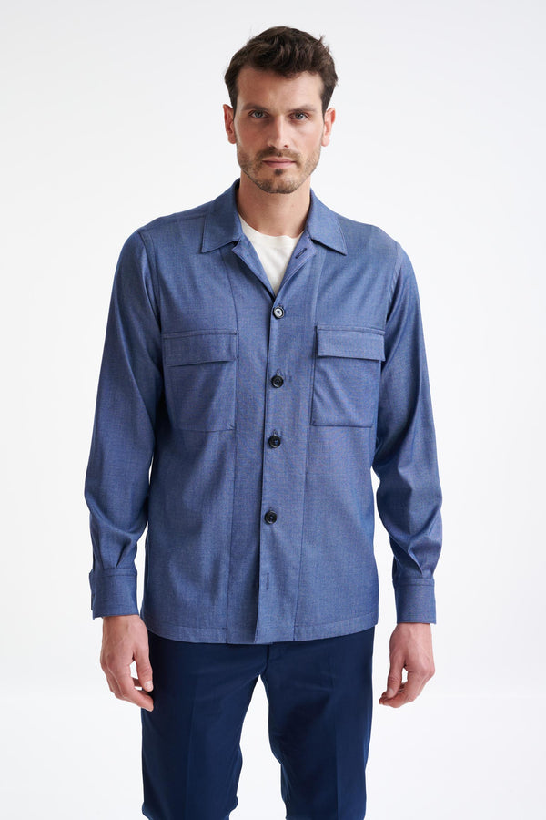 scabal Blue Cotton Plymouth Shirt Jacket Cashmere Denim
