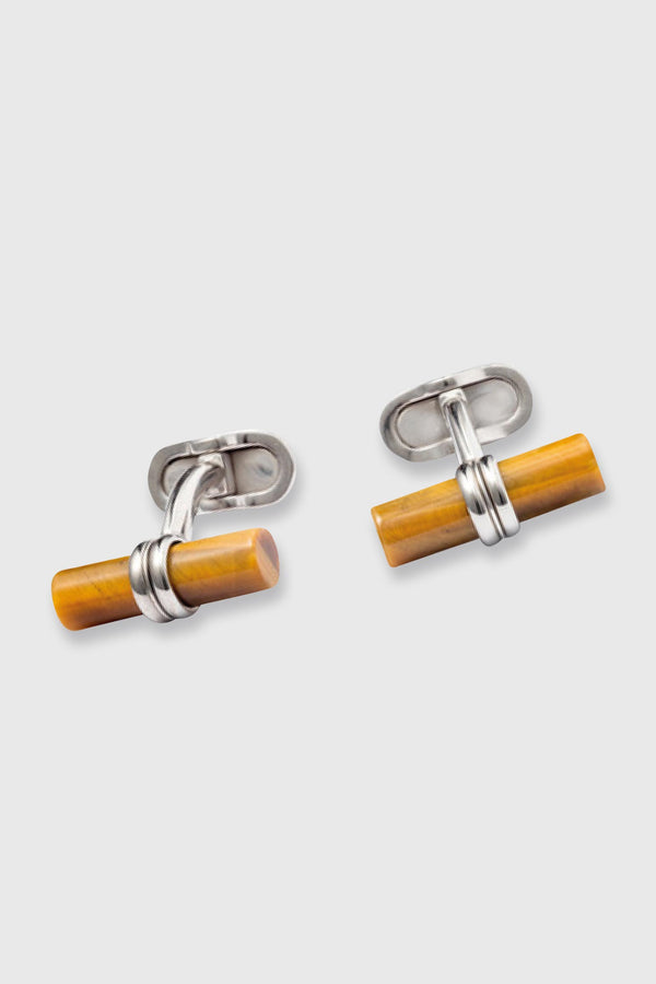 scabal Brass Cylinder Cufflinks with Tiger´s Eye Stones