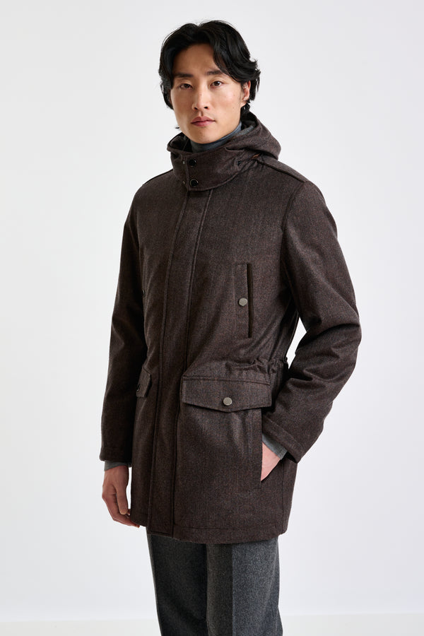 Scabal Brown 100% Technical Wool Flannel Bedford Parka