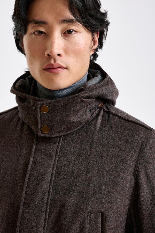 Scabal Brown 100% Technical Wool Flannel Bedford Parka