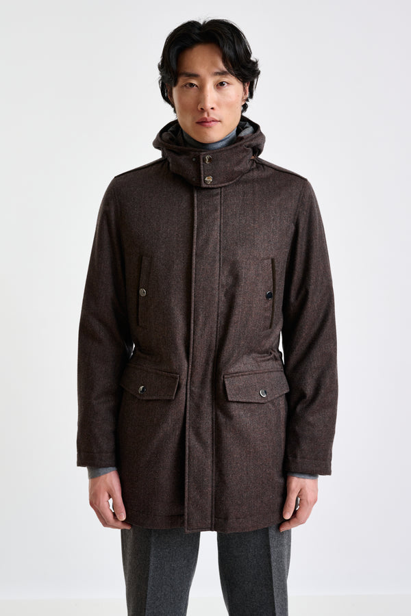 scabal Brown 100% Technical Wool Flannel Bedford Parka