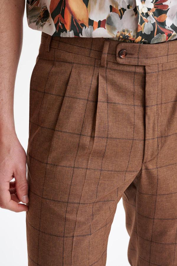 Scabal Brown Check Wool & Cotton Farley Trousers Lifestyle