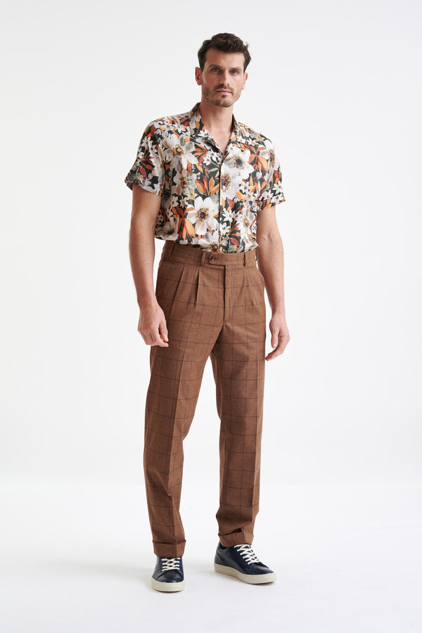 scabal Brown Check Wool & Cotton Farley Trousers Lifestyle