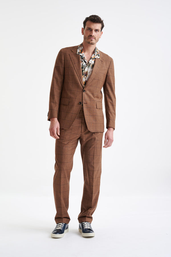 scabal Brown Check Wool & Cotton Silk Kenton Suit Lifestyle