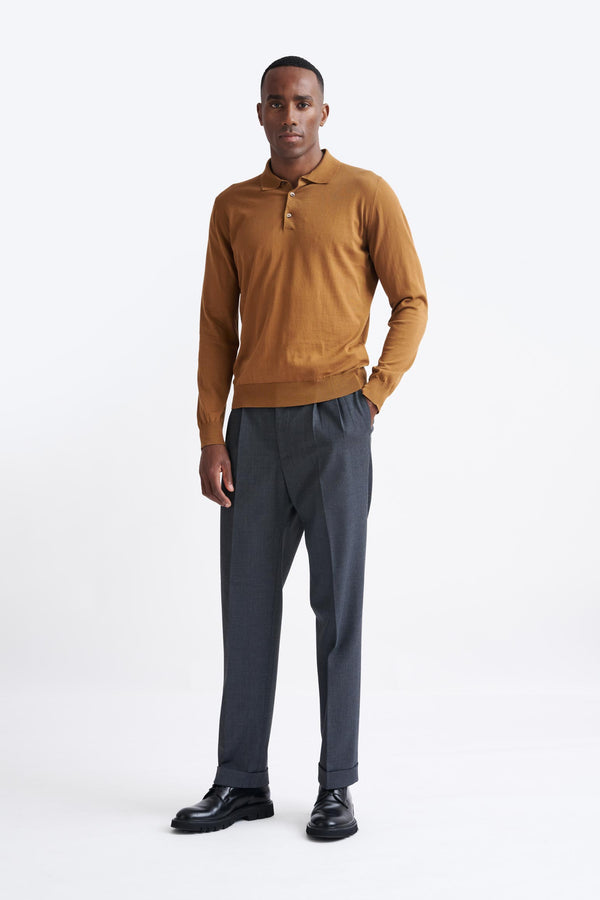 Scabal Brown Cotton Harwich Long Sleeve Knitted Polo