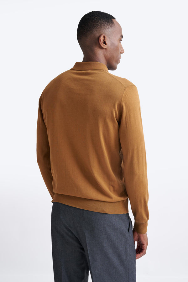 Scabal Brown Cotton Harwich Long Sleeve Knitted Polo