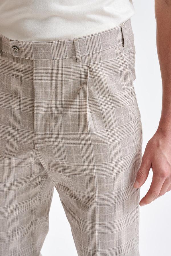 Scabal Brown Cream Check Wool & Cotton Farley Trousers Lifestyle