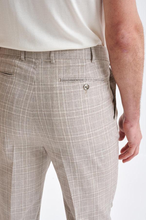 Scabal Brown Cream Check Wool & Cotton Farley Trousers Lifestyle