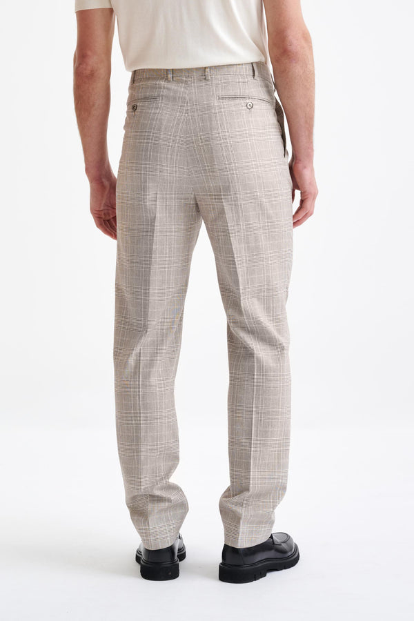 Scabal Brown Cream Check Wool & Cotton Farley Trousers Lifestyle