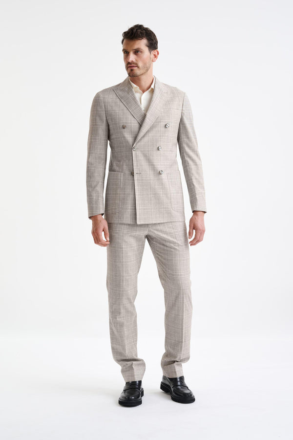 scabal Brown Cream Check Wool & Cotton Kenton Suit Lifestyle