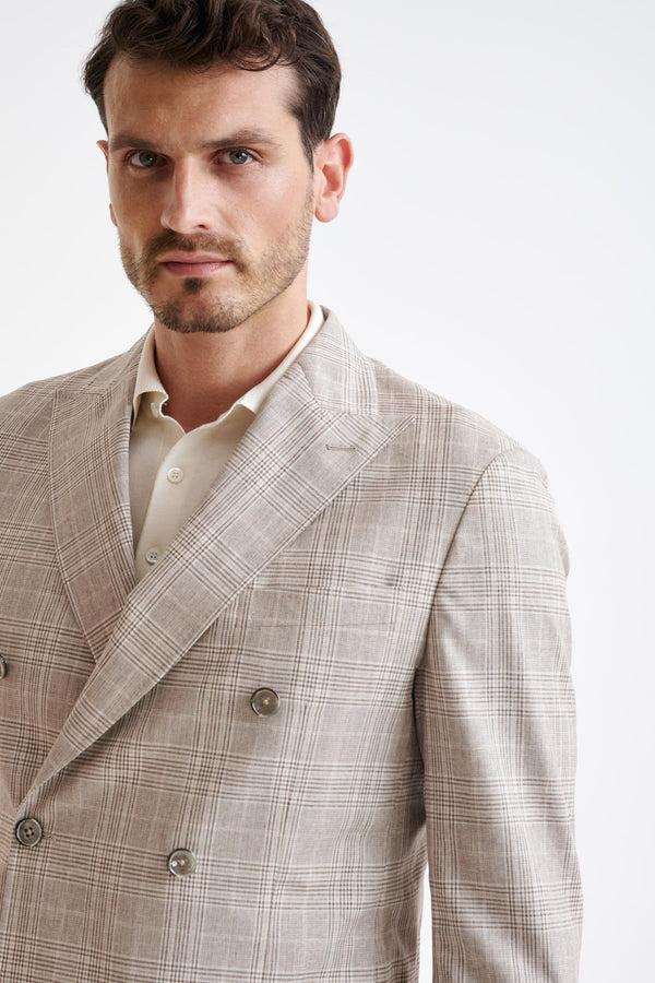Scabal Brown Cream Check Wool Kenton Jacket Lifestyle