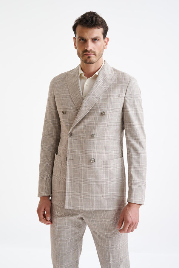 scabal Brown Cream Check Wool Kenton Jacket Lifestyle