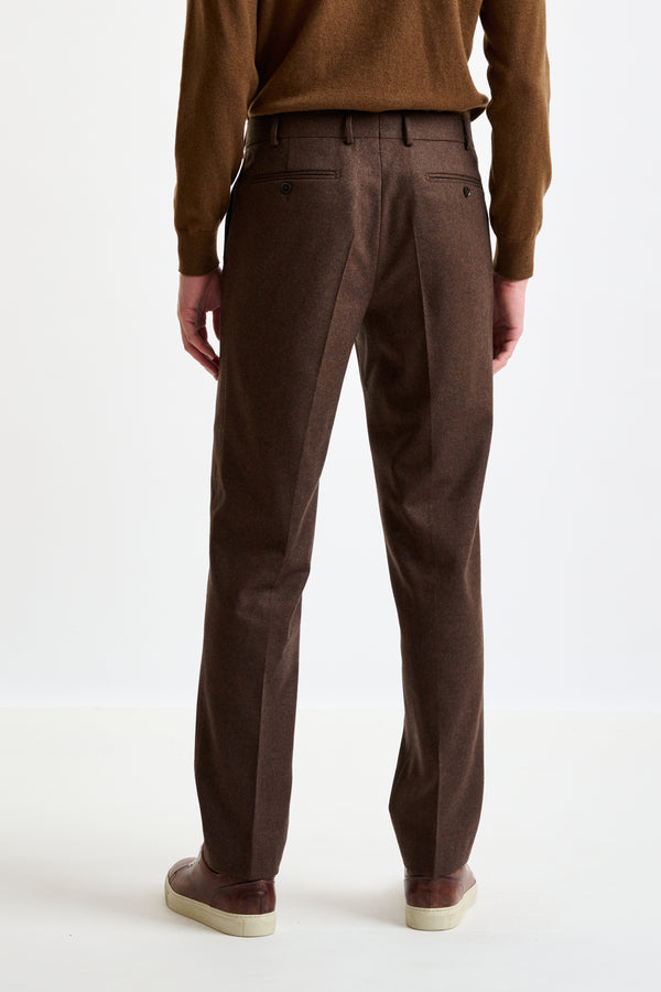 Scabal Brown Super 100's Wool Farley Trousers Flannel Saxony