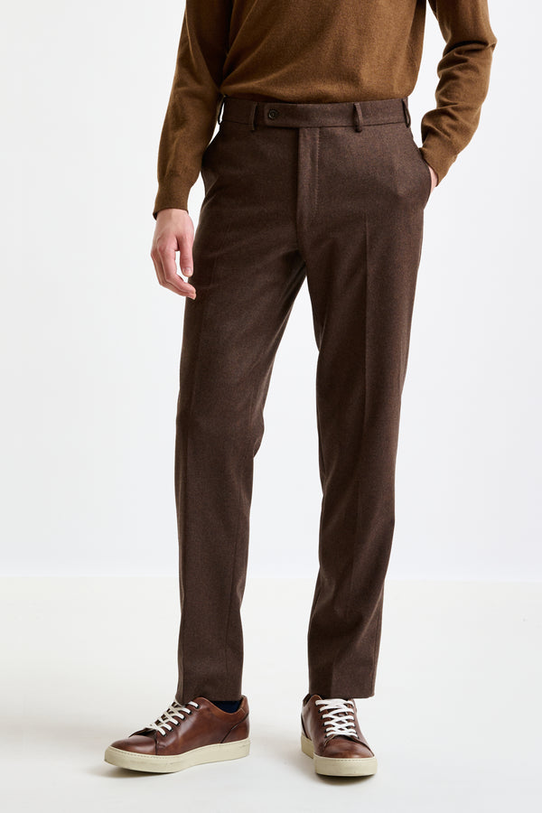 scabal Brown Super 100's Wool Farley Trousers Flannel Saxony