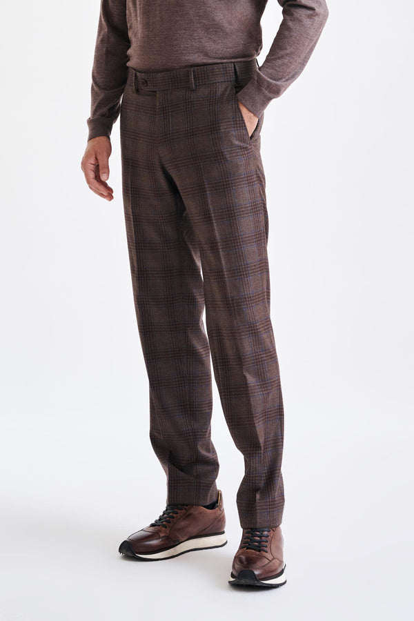 Scabal Brown Super 130's Wool Farley Trousers Hybrid