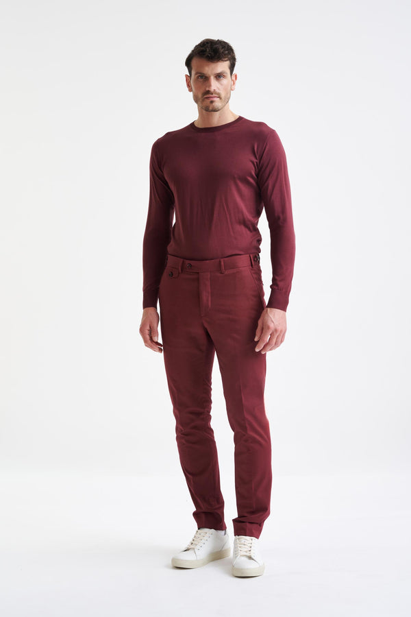 Scabal Burgundy Cotton Gibbet Trousers Cashmere Cotton