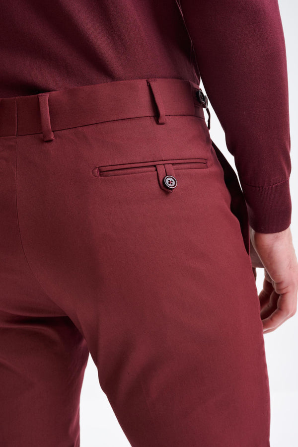 Scabal Burgundy Cotton Gibbet Trousers Cashmere Cotton