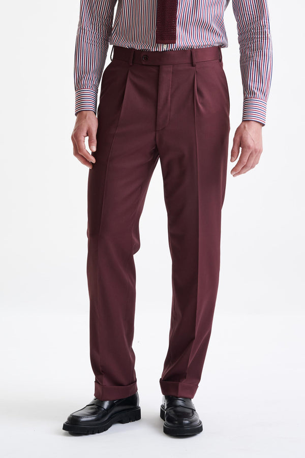 scabal Burgundy Super 100's Wool Farley Trousers New Deluxe