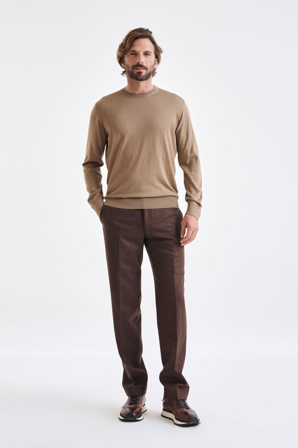 Scabal Camel Cashmere Merino Silk Blend Crewe Sweater
