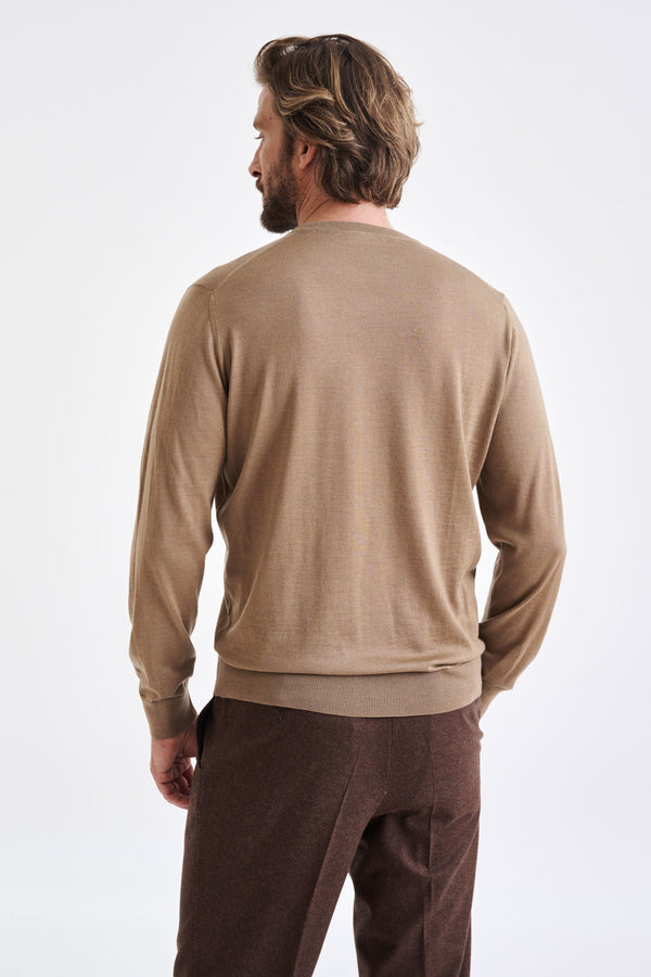 Scabal Camel Cashmere Merino Silk Blend Crewe Sweater