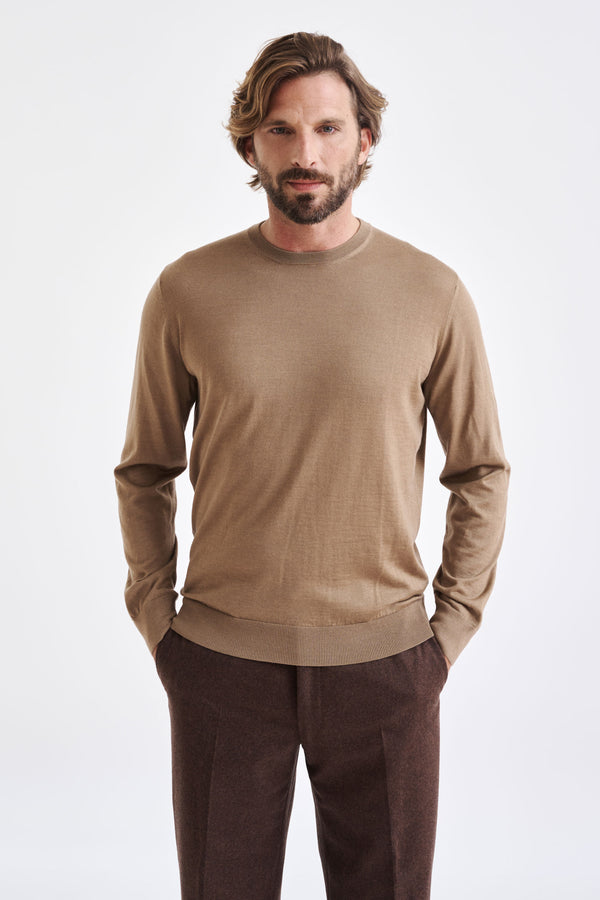 scabal Camel Cashmere Merino Silk Blend Crewe Sweater