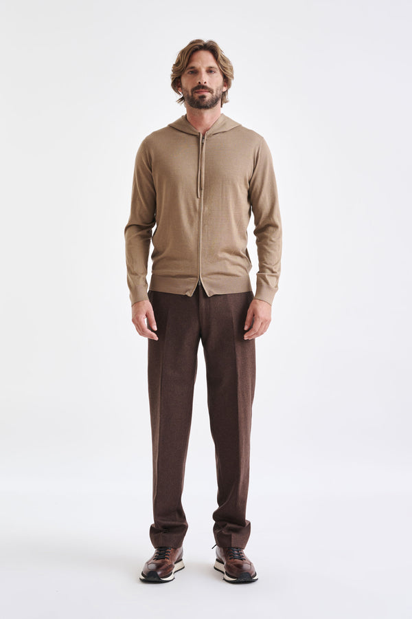 Scabal Camel Cashmere Merino Silk Blend Goole Zipped Hoodie Knit