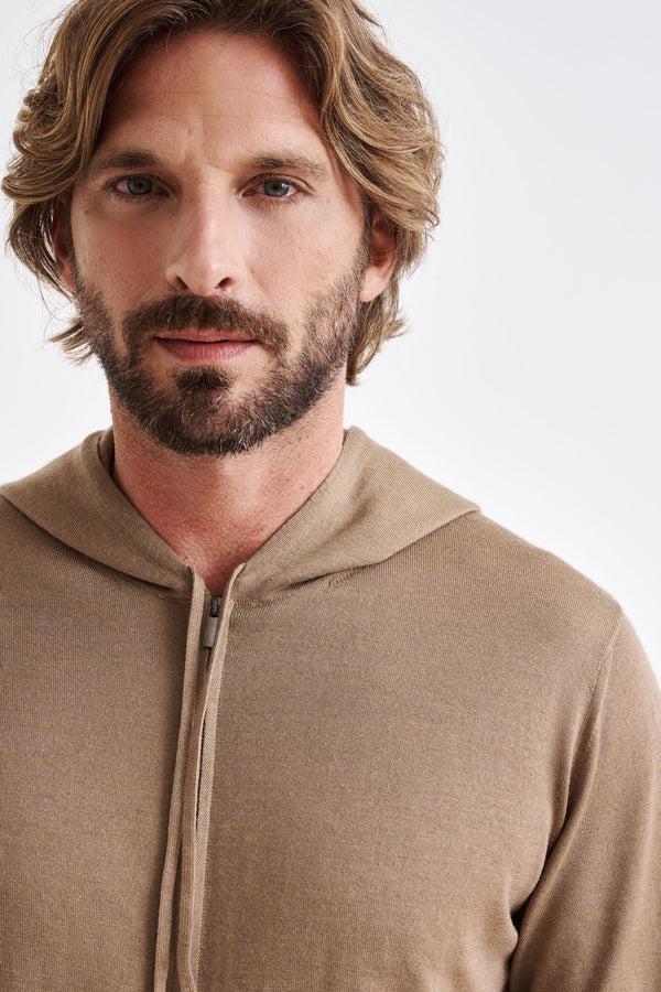 Scabal Camel Cashmere Merino Silk Blend Goole Zipped Hoodie Knit